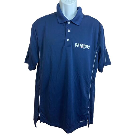 Men's Majestic NFL New England Patriots Polo Shirt Sz L Cool Base Blue Athletic - Picture 2 of 7